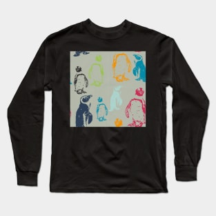 Party of Penguins In a Colourful Repeat Pattern Long Sleeve T-Shirt